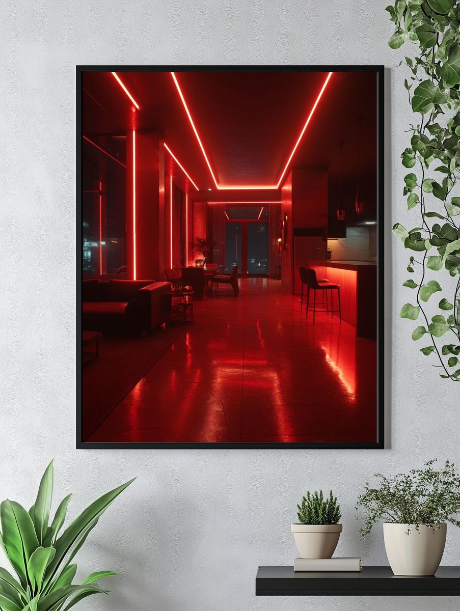 Neon Red Interior Photography Poster. — room view 4