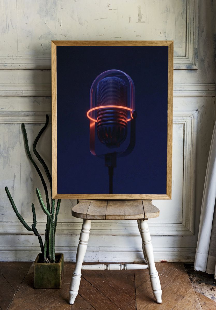 Neon Microphone Photography Poster. — room view 1