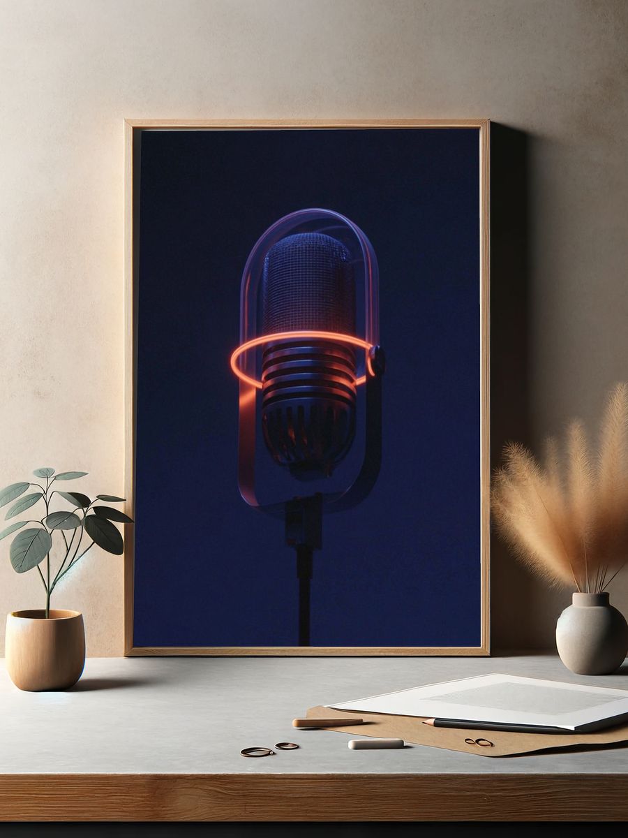 Neon Microphone Photography Poster. — room view 2