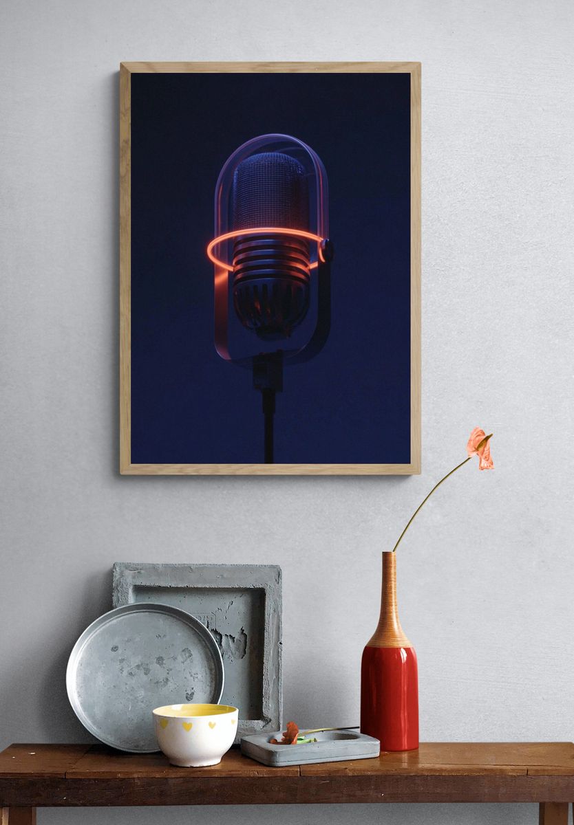 Neon Microphone Photography Poster. — room view 3