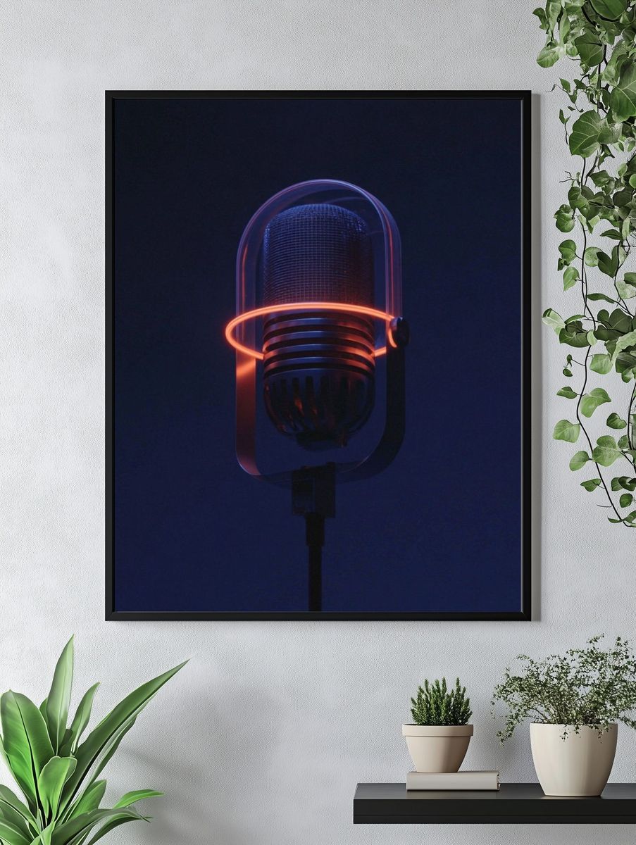 Neon Microphone Photography Poster. — room view 4