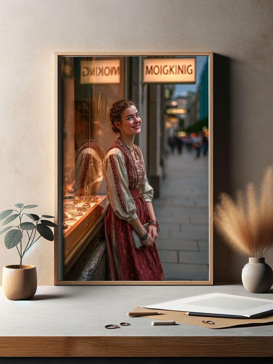 Smiling Woman in Street Photography Poster. — room view 2