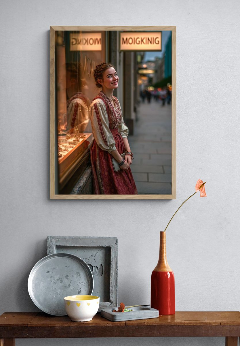 Smiling Woman in Street Photography Poster. — room view 3