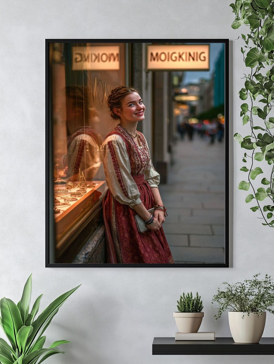 Smiling Woman in Street Photography Poster. — room view 4
