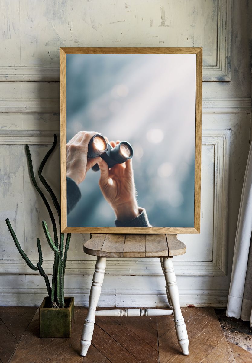 Hands with Binoculars Photography Poster. — room view 1