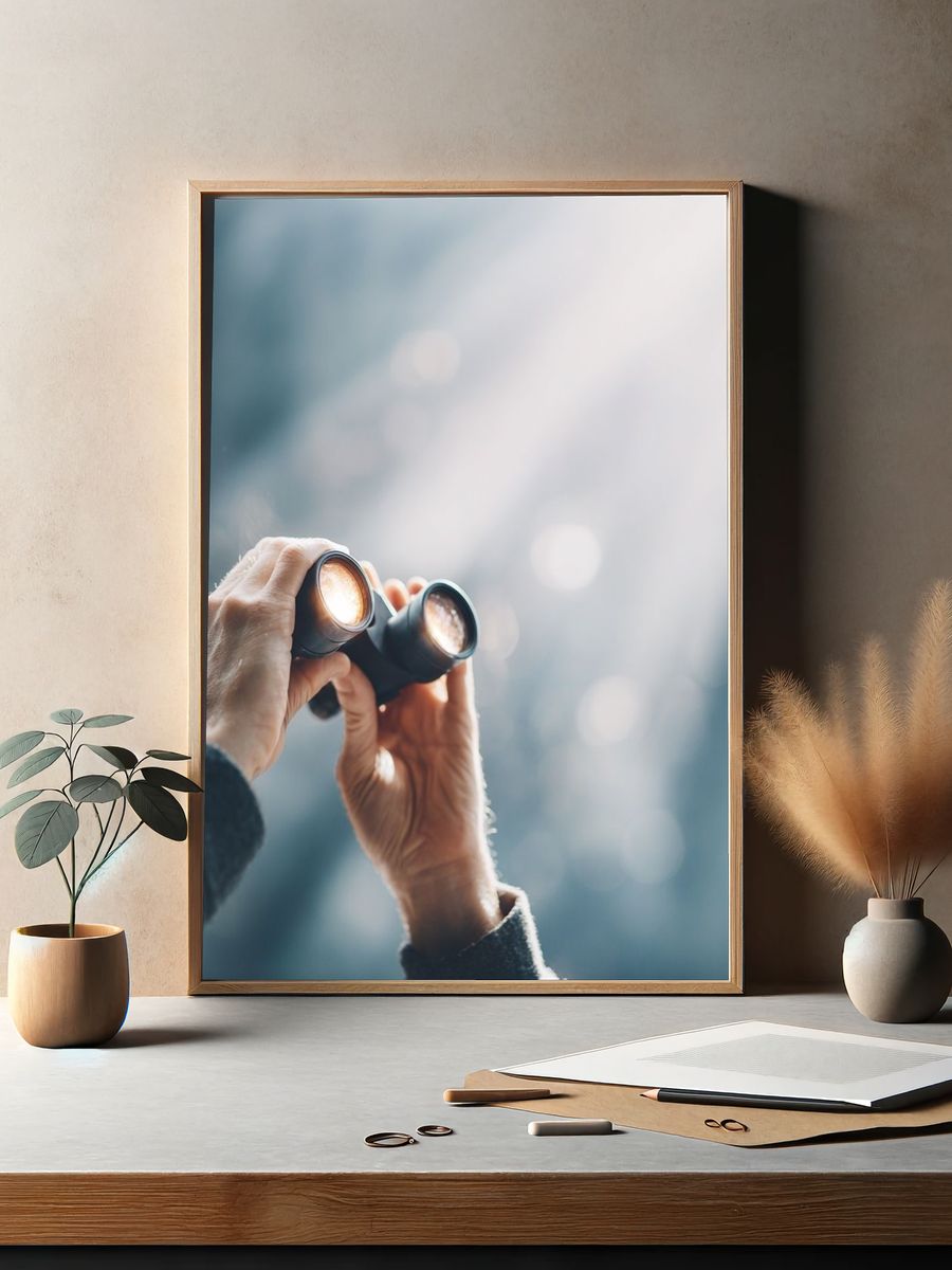 Hands with Binoculars Photography Poster. — room view 2