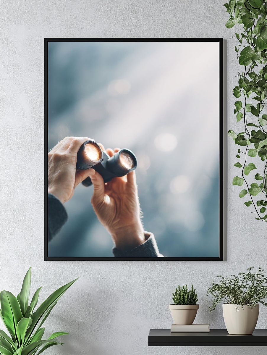 Hands with Binoculars Photography Poster. — room view 4