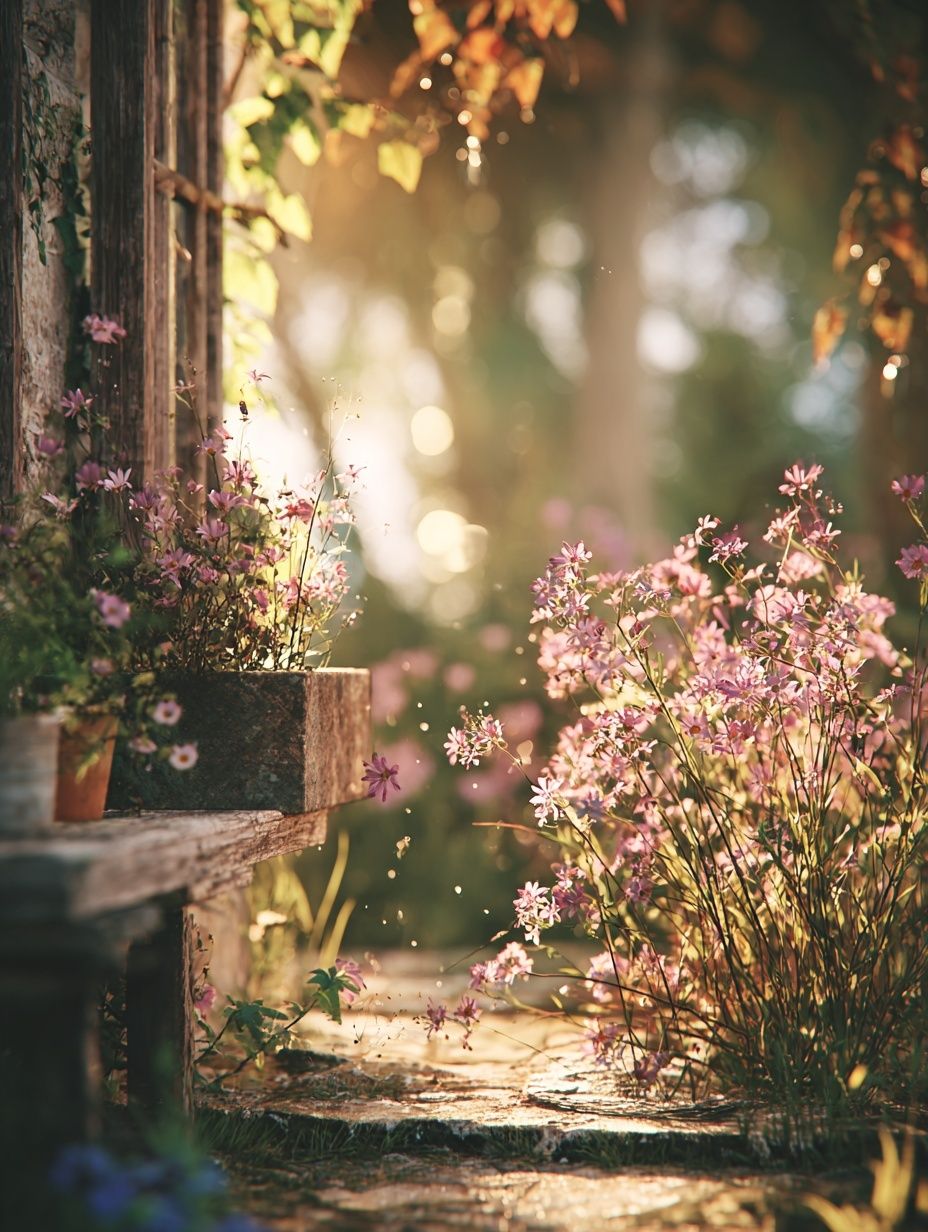 Sunlit Garden Path Photography Poster. poster detail