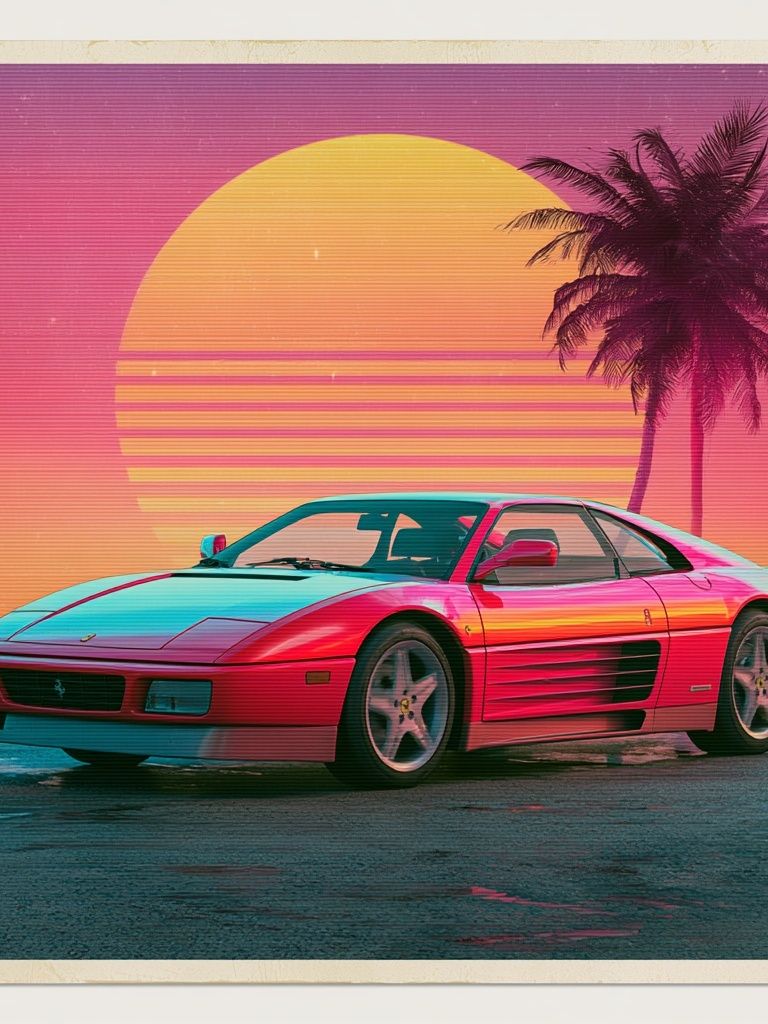 Neon Ferrari Sunset Poster. poster detail