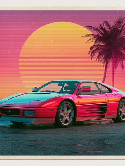 Neon Ferrari Sunset Poster. poster print