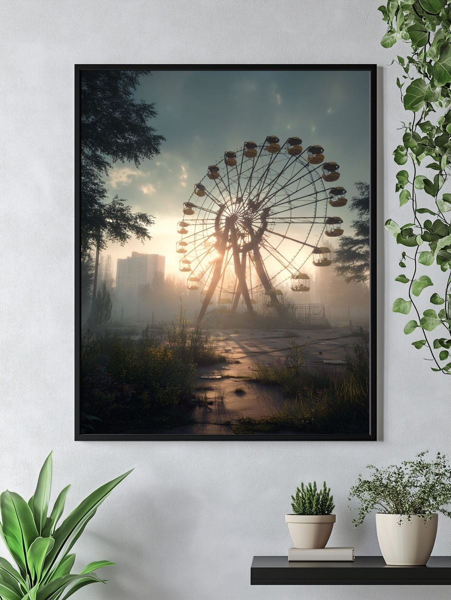 Abandoned Ferris Wheel Sunset Photography Poster. — room view 4