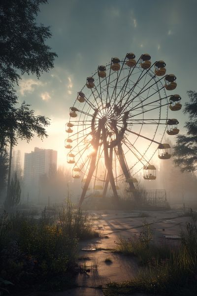 Abandoned Ferris Wheel Sunset Photography Poster. poster print