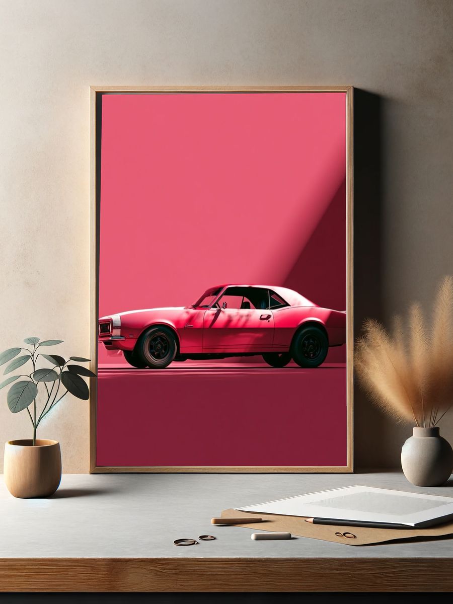 Pink Muscle Car Photography Poster. — room view 2