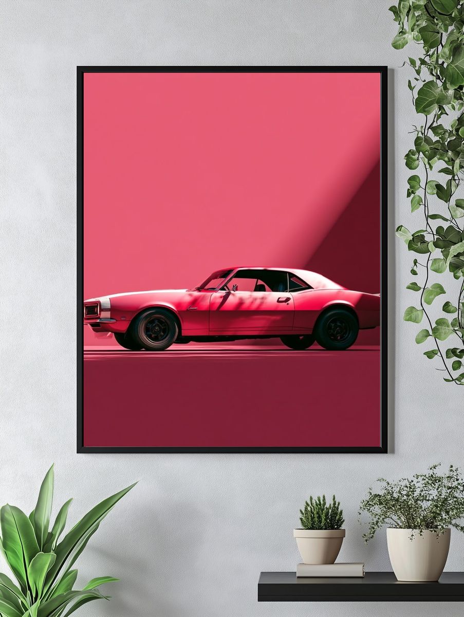 Pink Muscle Car Photography Poster. — room view 4