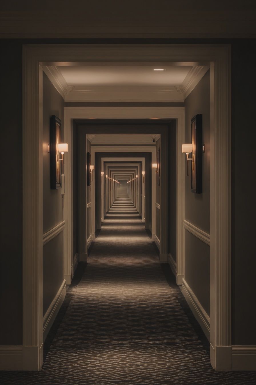 Elegant Hotel Corridor — Photography Print. poster detail