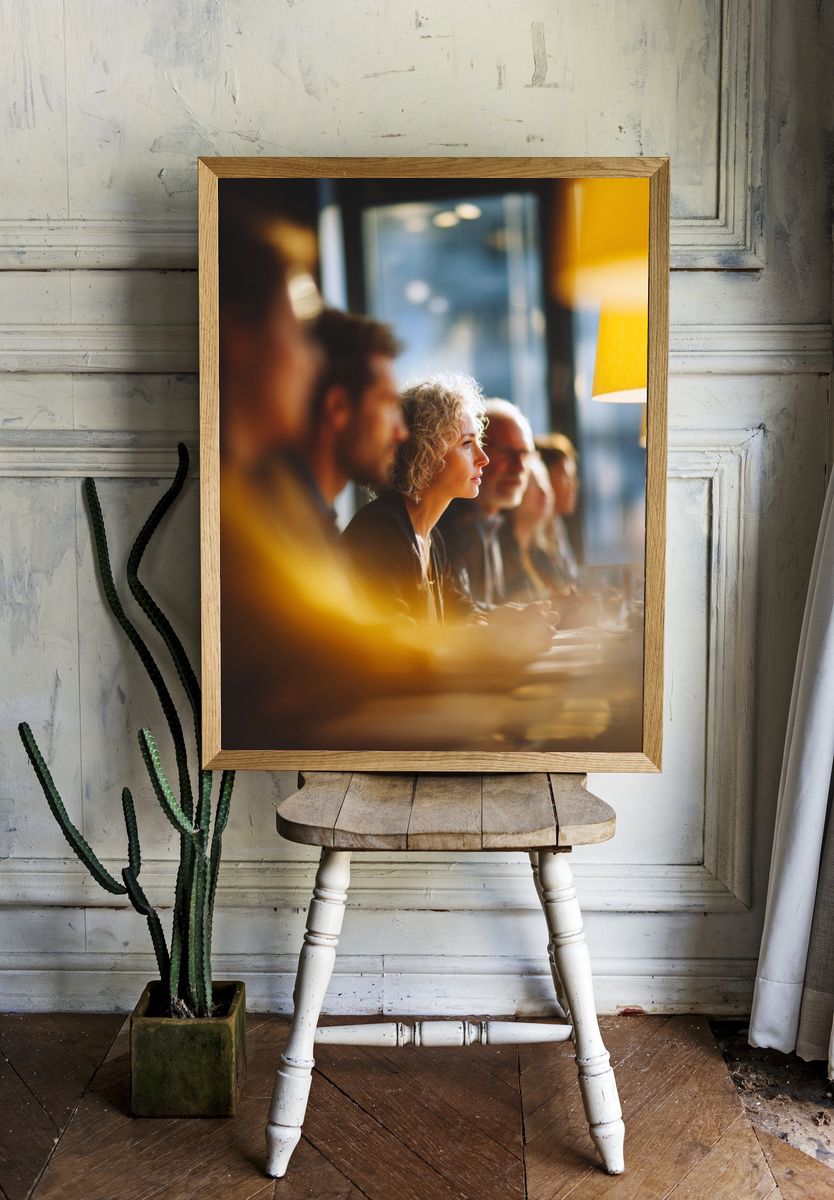 Warm Café Conversation Photography Poster. — room view 1