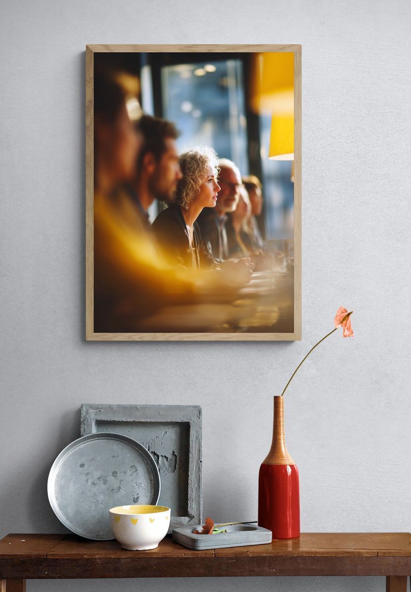 Warm Café Conversation Photography Poster. — room view 3