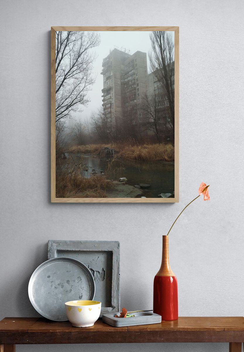 Foggy Brutalist Tower Poster. — room view 3