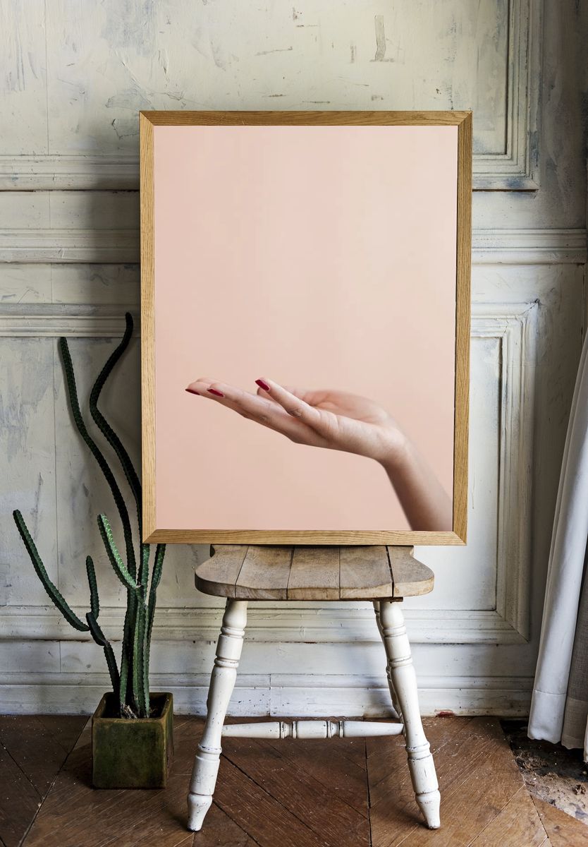 Female hand beige background. — room view 1