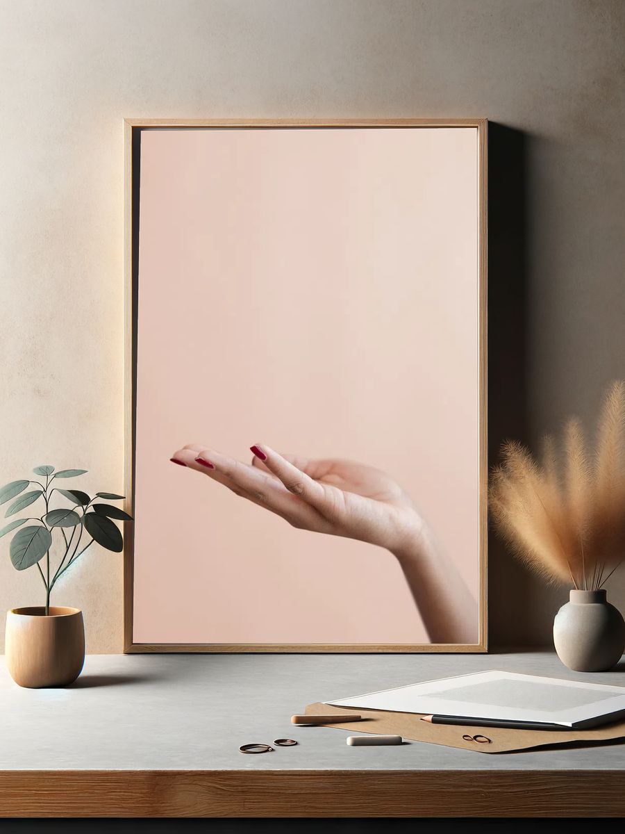 Female hand beige background. — room view 2