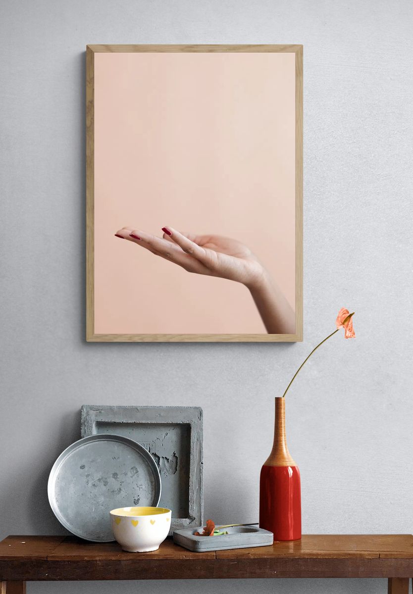 Female hand beige background. — room view 3
