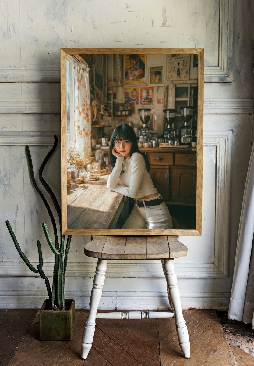Cozy Café Portrait Photography Poster. — room view 1