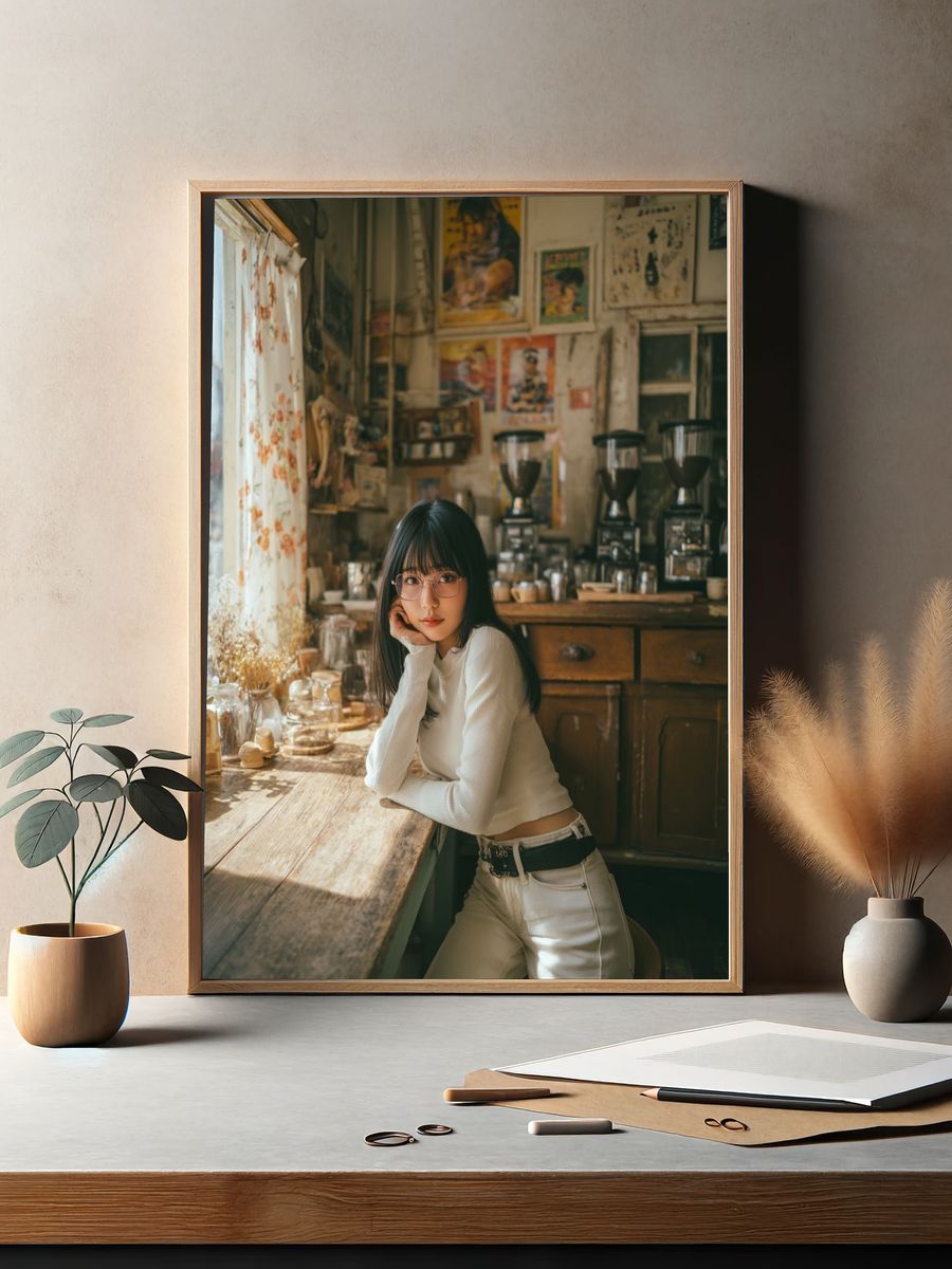 Cozy Café Portrait Photography Poster. — room view 2