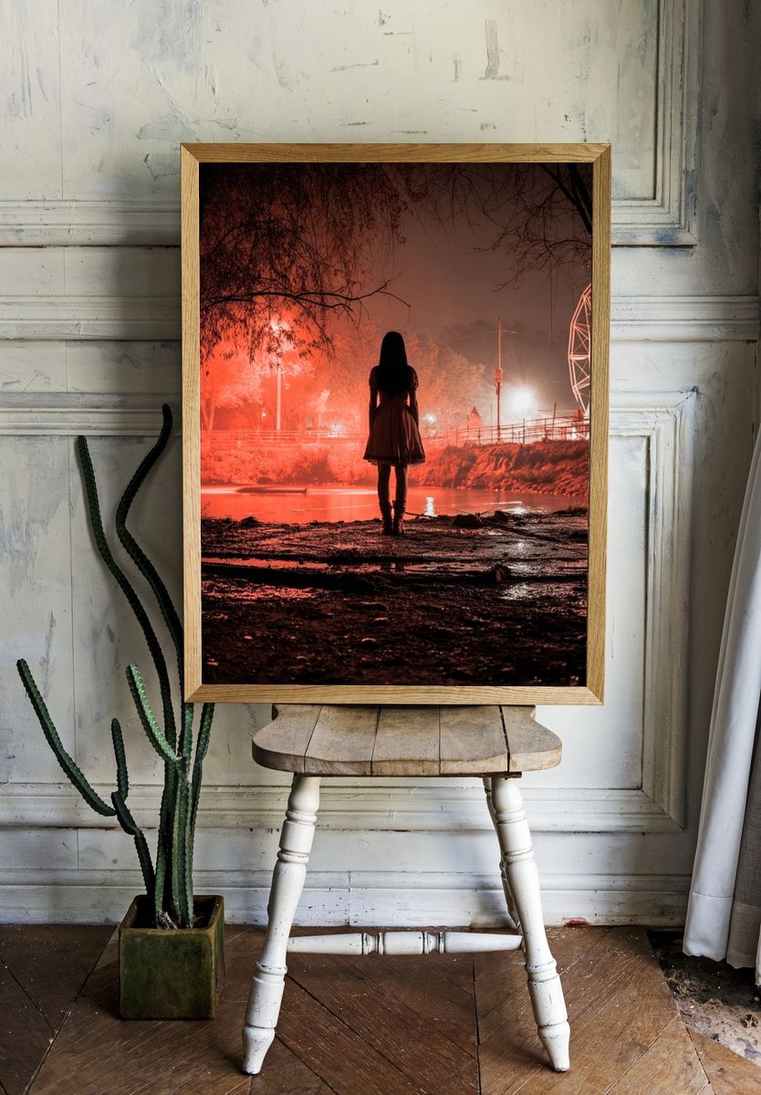 Red Ferris Wheel Nightscape Poster. — room view 1