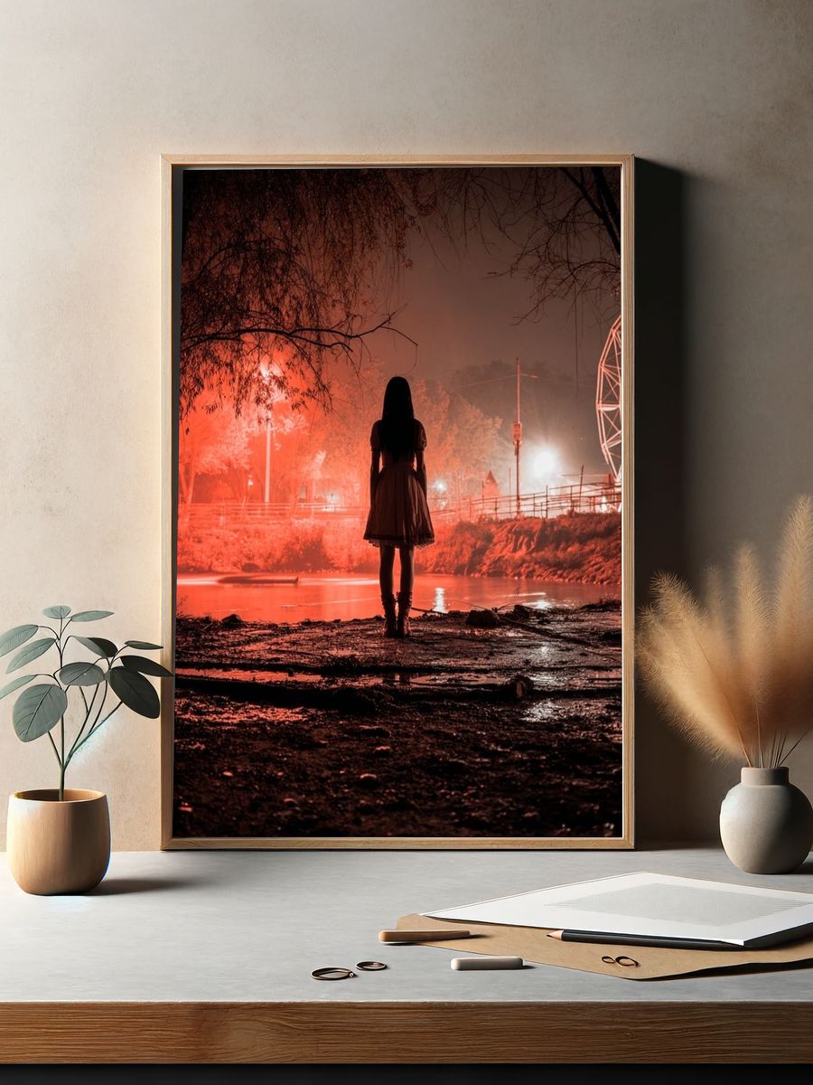 Red Ferris Wheel Nightscape Poster. — room view 2