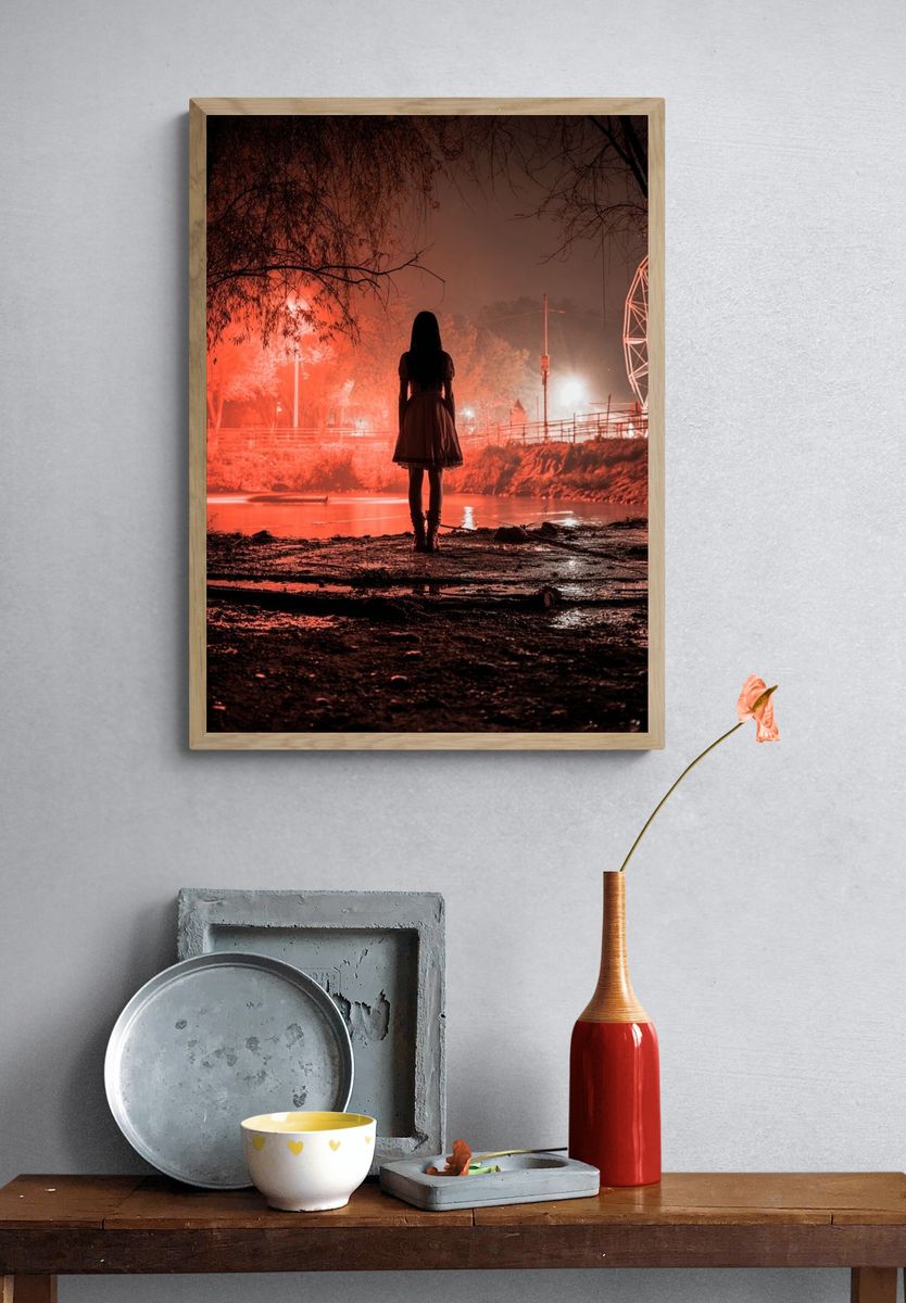 Red Ferris Wheel Nightscape Poster. — room view 3