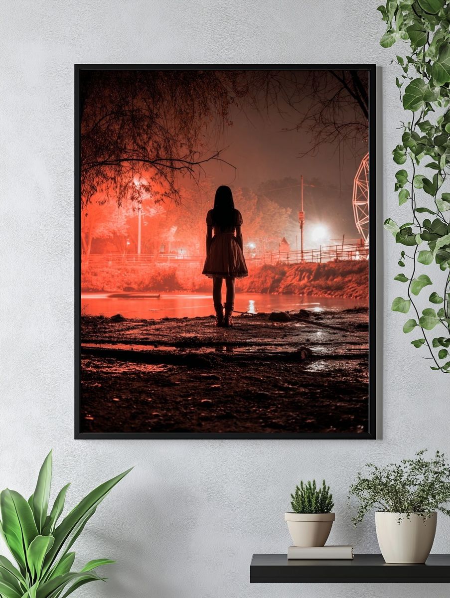Red Ferris Wheel Nightscape Poster. — room view 4