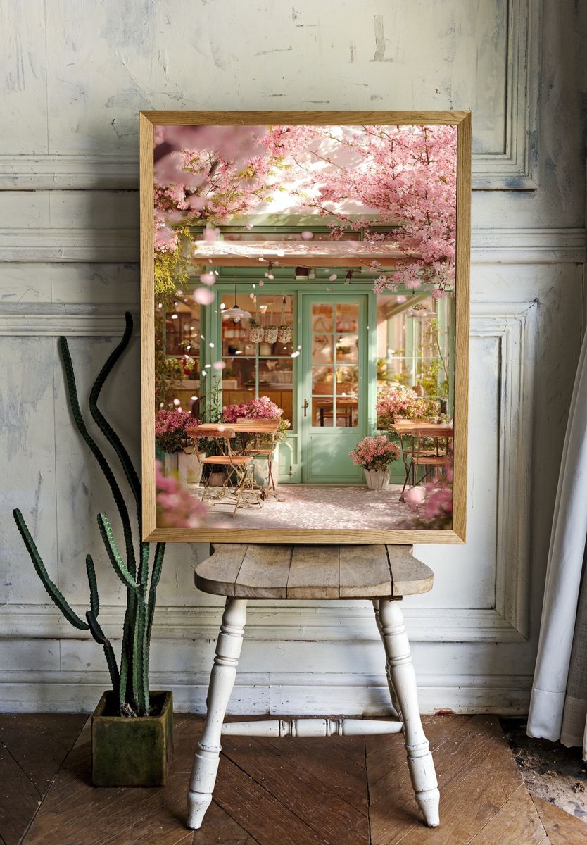 Cherry Blossom Café Photography Poster. — room view 1
