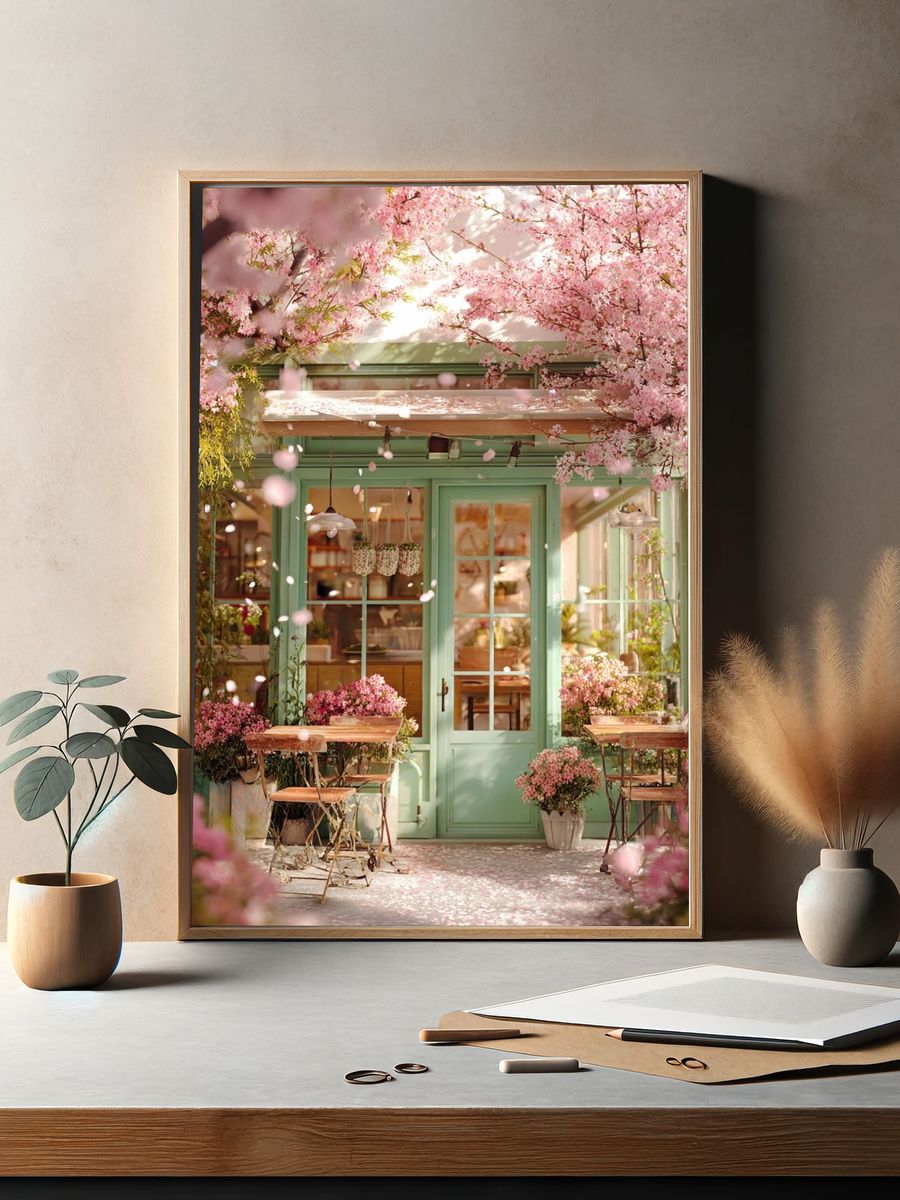Cherry Blossom Café Photography Poster. — room view 2