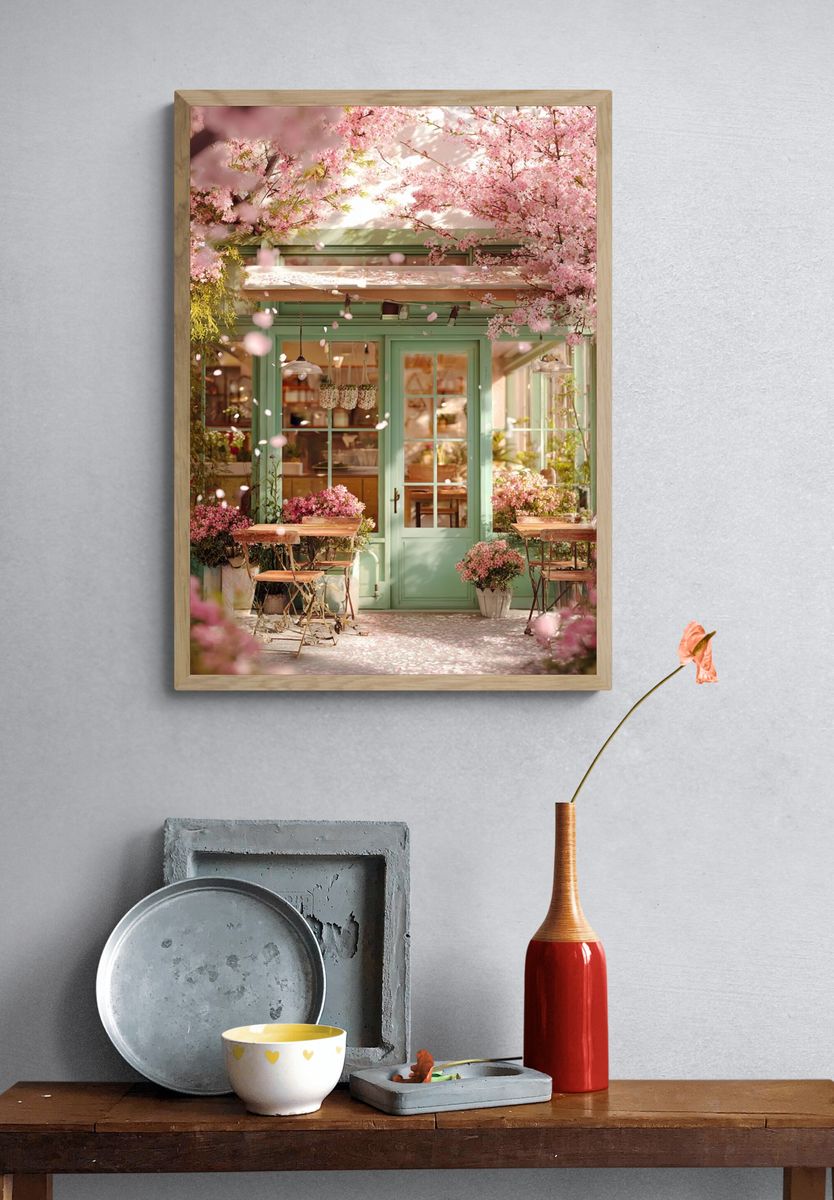 Cherry Blossom Café Photography Poster. — room view 3