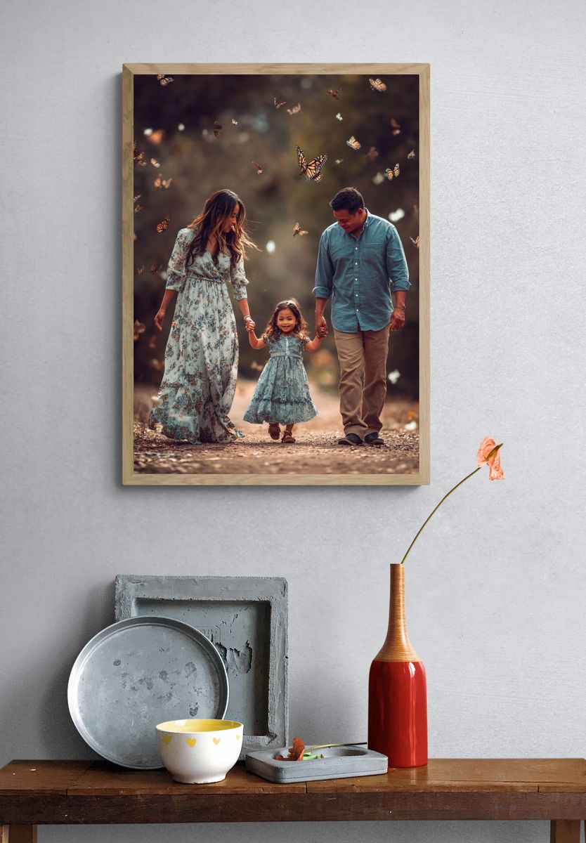 Butterfly Family Walk Photography Poster. — room view 3
