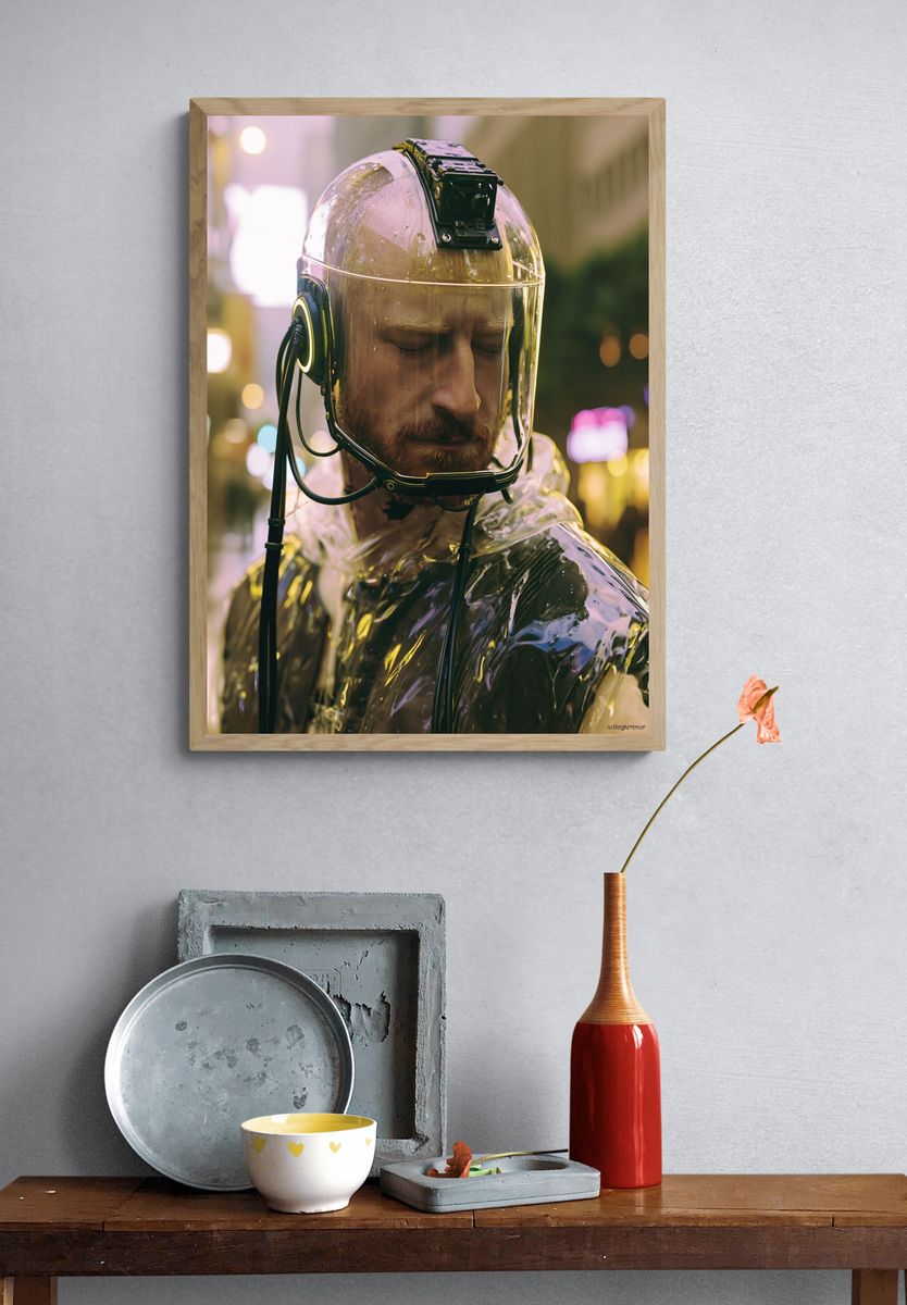 Futuristic Helmet Portrait Print. — room view 3