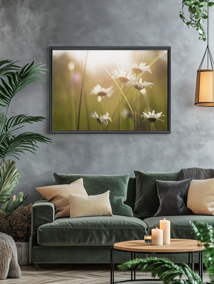 Sunlit Wild Daisies Photography Poster. — room view 4