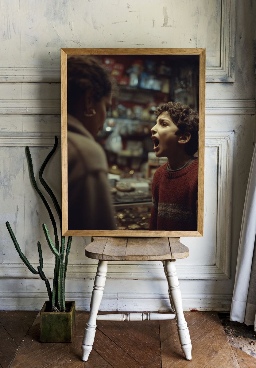 Curious Boy in Shop Photography Poster. — room view 1