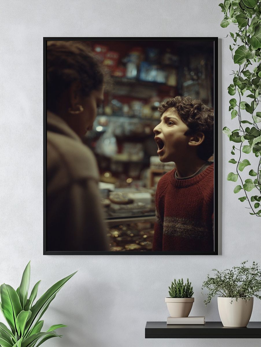 Curious Boy in Shop Photography Poster. — room view 4