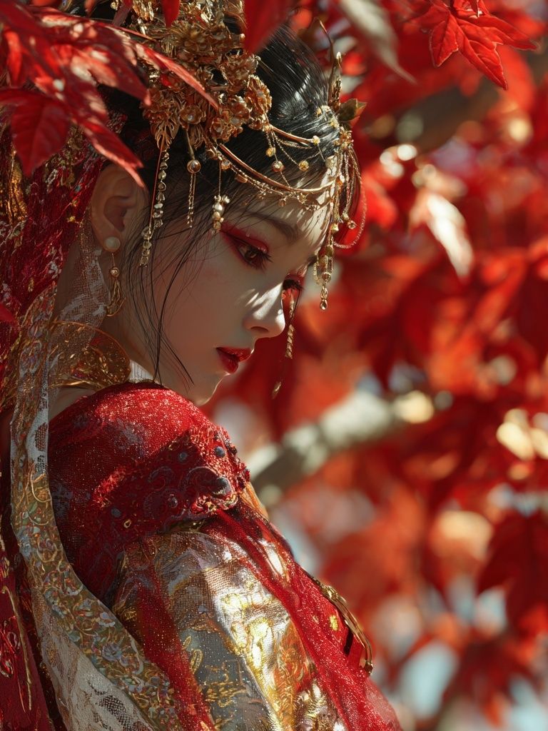 Crimson Geisha Portrait Print. poster detail