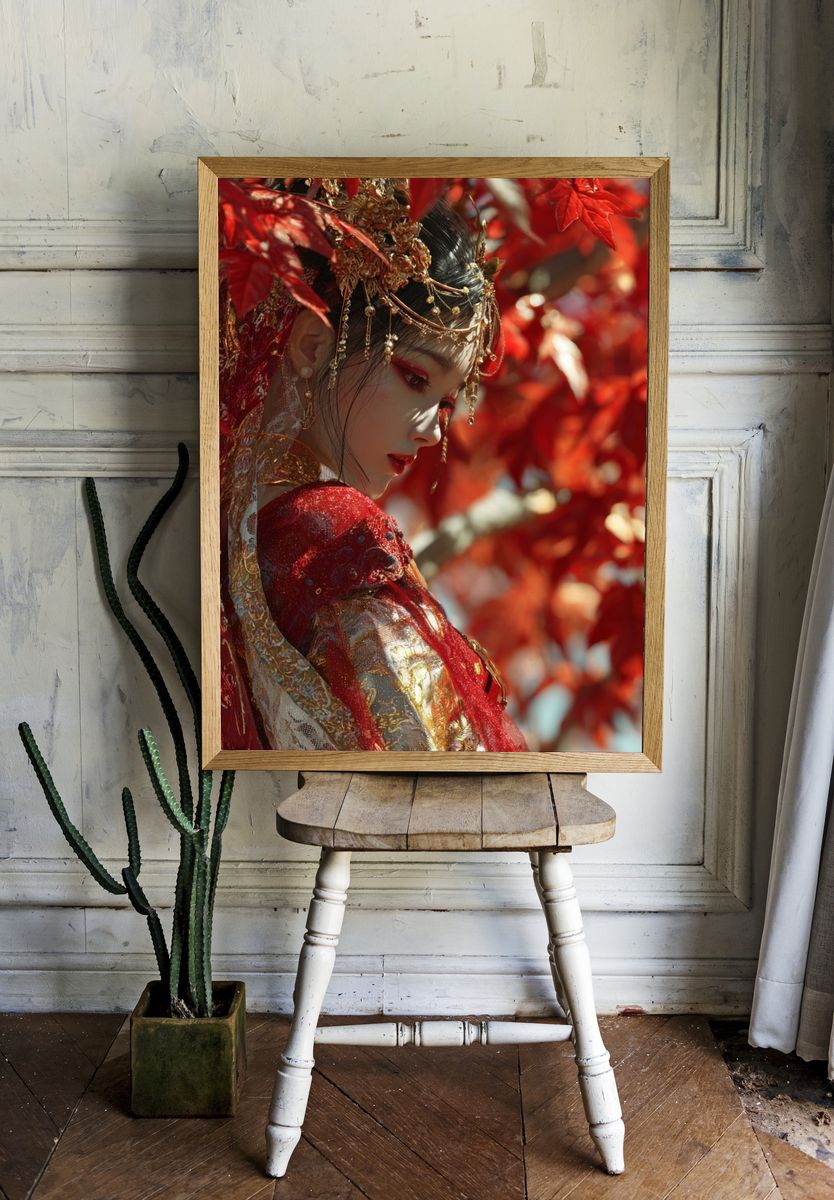 Crimson Geisha Portrait Print. — room view 1