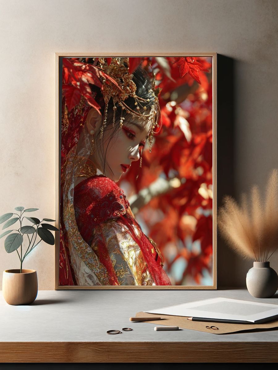 Crimson Geisha Portrait Print. — room view 2