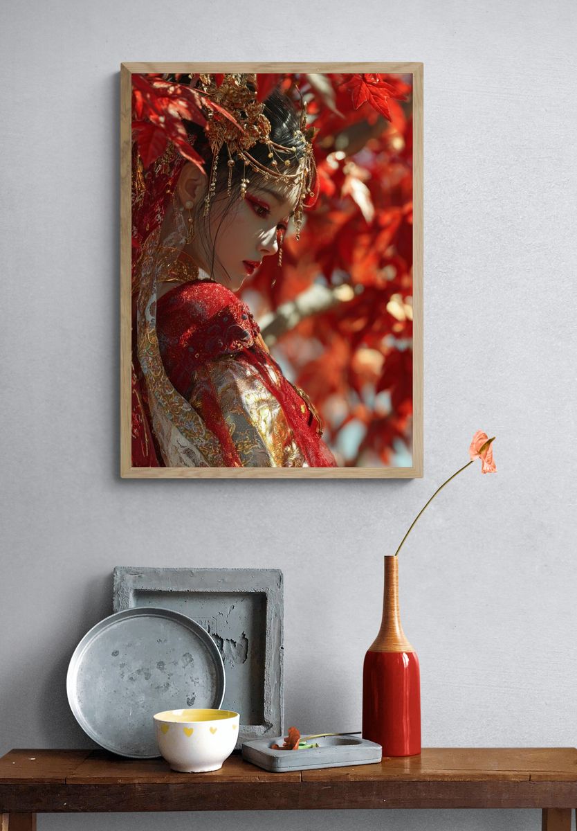 Crimson Geisha Portrait Print. — room view 3