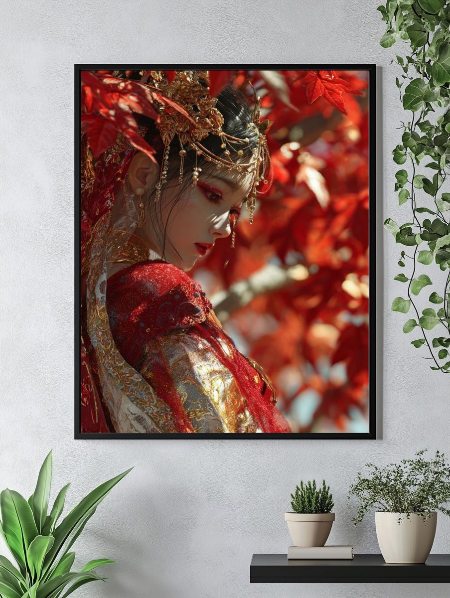 Crimson Geisha Portrait Print. — room view 4