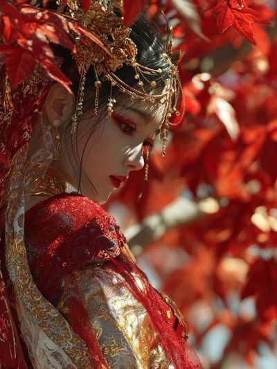 Crimson Geisha Portrait Print. poster