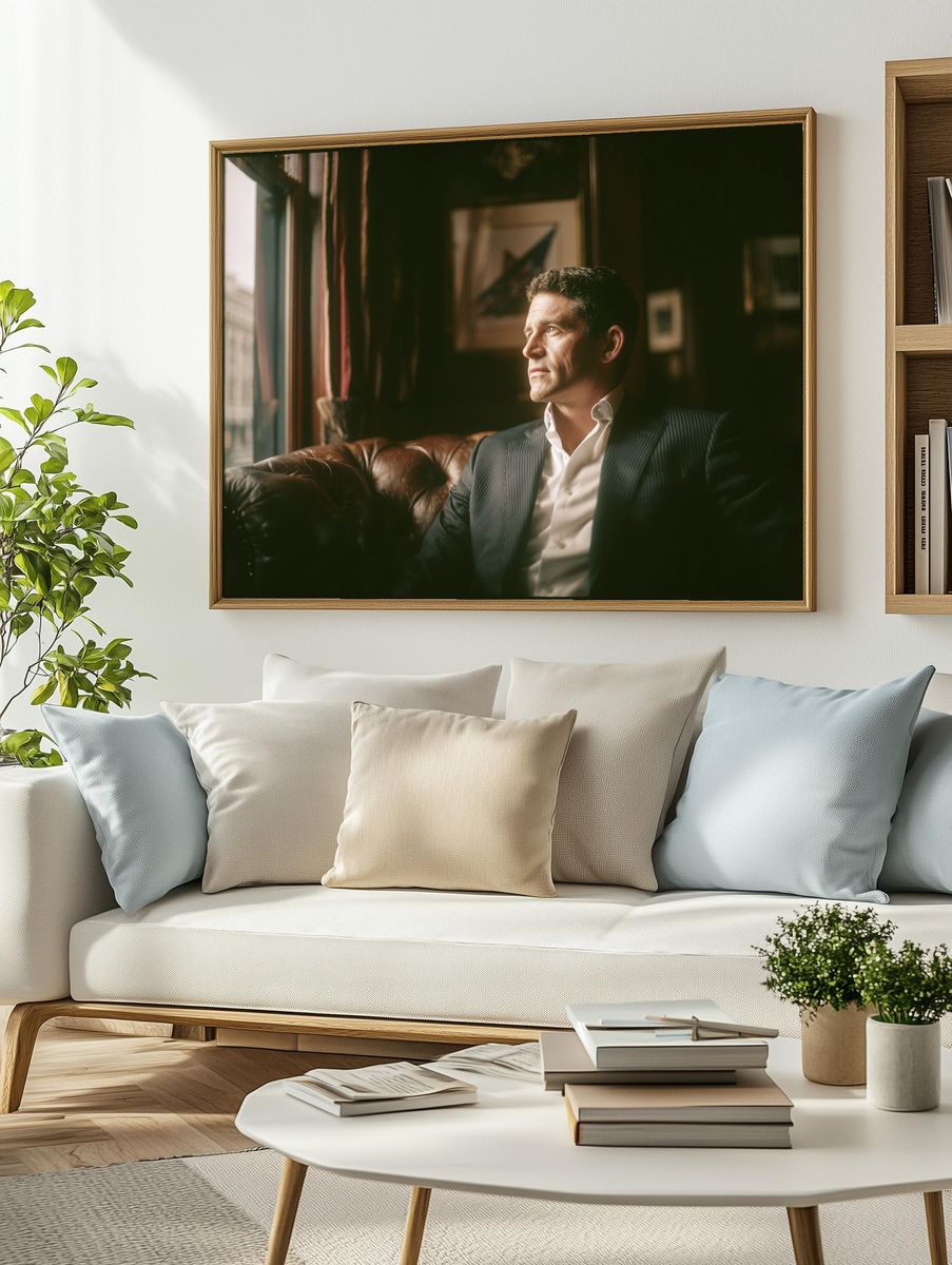 Moody Portrait in a Leather Lounge Poster. — room view 2