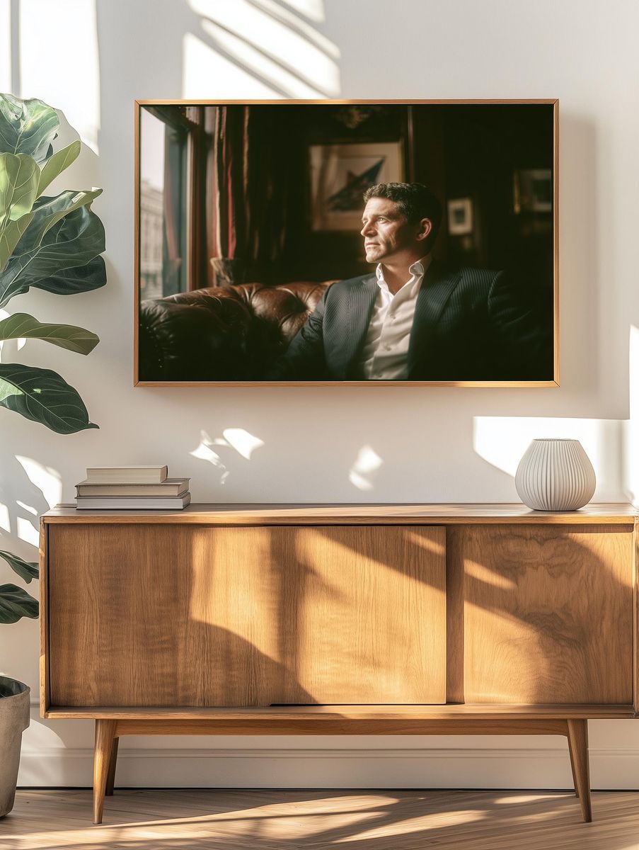 Moody Portrait in a Leather Lounge Poster. — room view 3