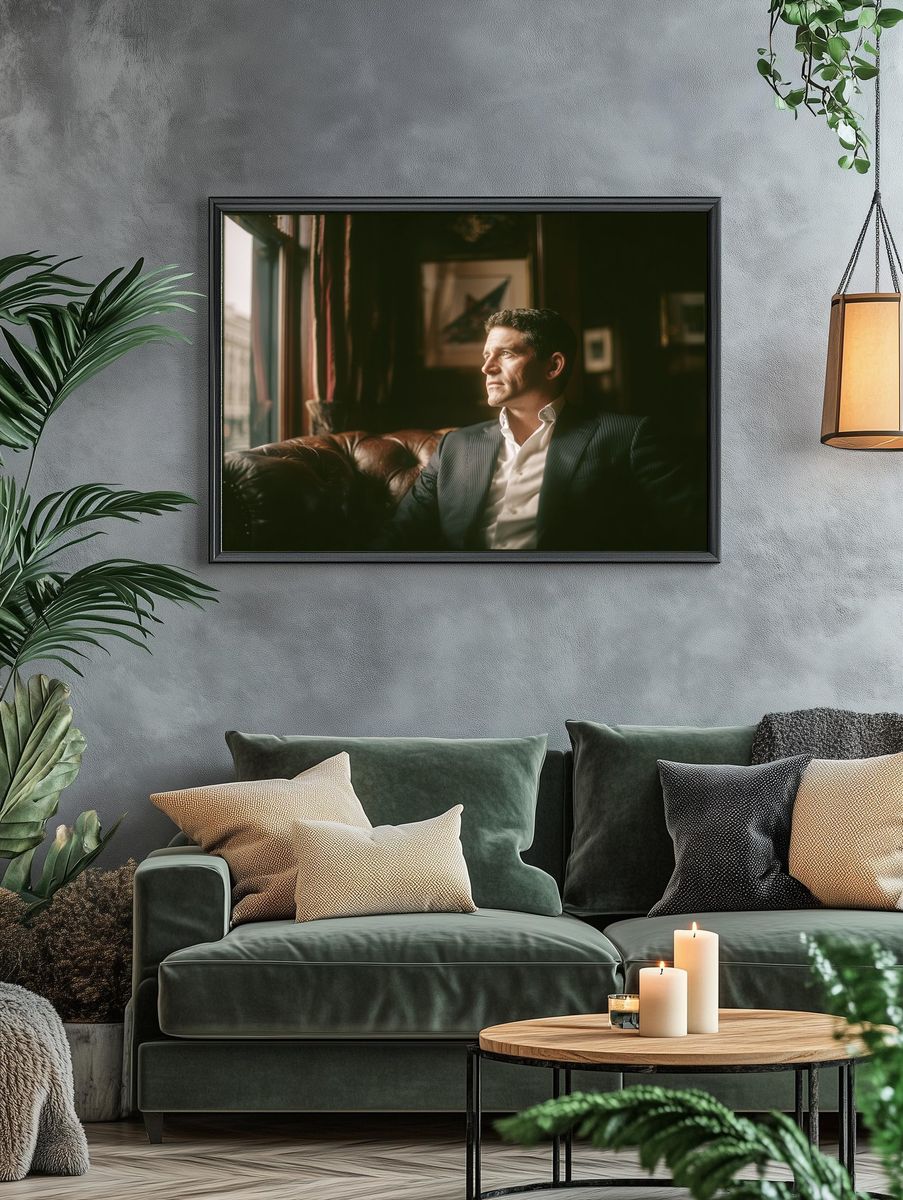 Moody Portrait in a Leather Lounge Poster. — room view 4