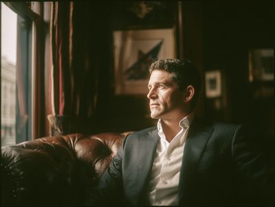 Moody Portrait in a Leather Lounge Poster. poster print