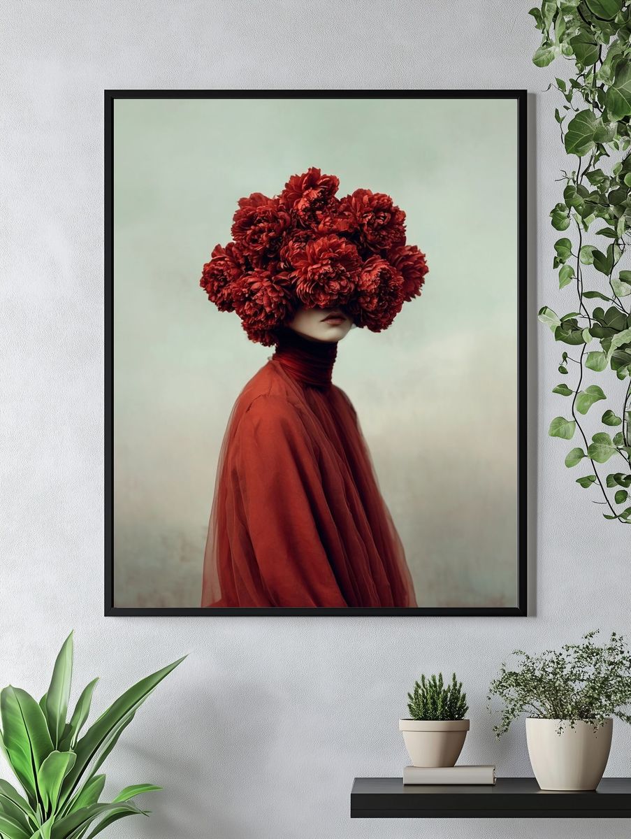 Red Floral Portrait Photography Poster. — room view 4